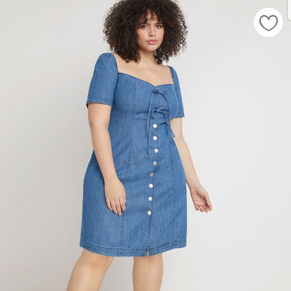 Eloquii Blue Denim Midi Dress with Front Buttons